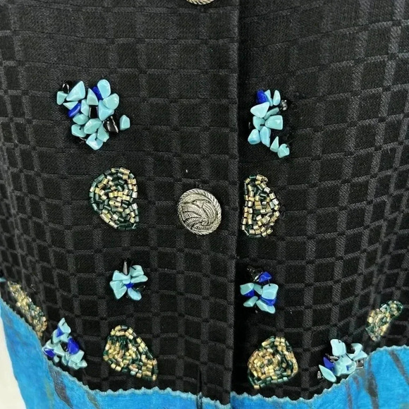 ALEX KIM Womens M Artful Mandarin Collar Jacket Front Embellish Embroidered Boho - Picture 6 of 16